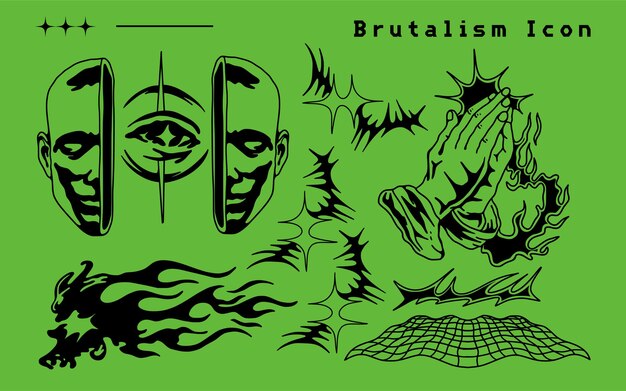 Vector de conjunto de iconos de brutalismo y2k
