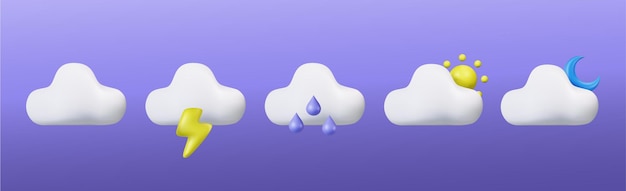 vector de conjunto de iconos de clima de nube realista 3d