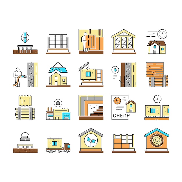 Vector de conjunto de iconos de la colección de casas de marco de madera