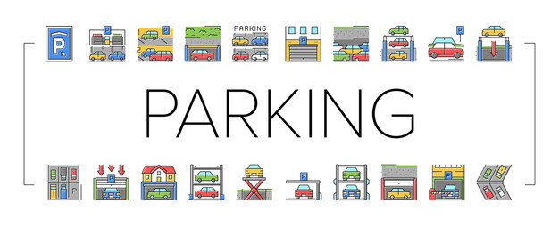 Vector de conjunto de iconos de colección de estacionamiento subterráneo
