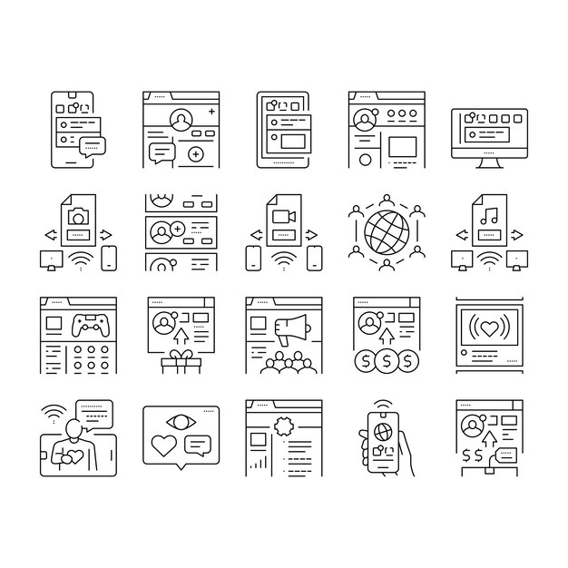 Vector de conjunto de iconos de la colección de redes sociales de Internet