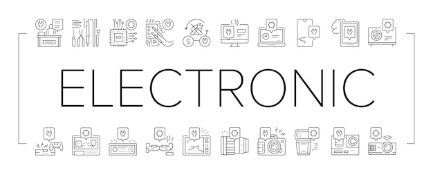 Vector de conjunto de iconos de colección de reparación electrónica