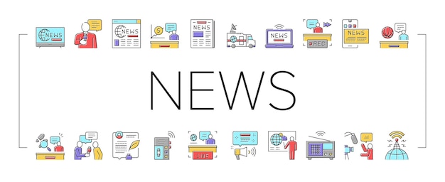 Vector de conjunto de iconos de la colección de transmisiones de noticias