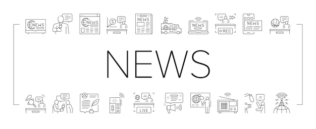 Vector de conjunto de iconos de la colección de transmisiones de noticias