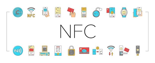 Vector de conjunto de iconos sin contacto de tecnología nfc