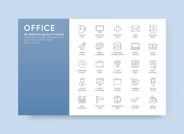 Vector conjunto de iconos de contorno de oficina de alta calidad