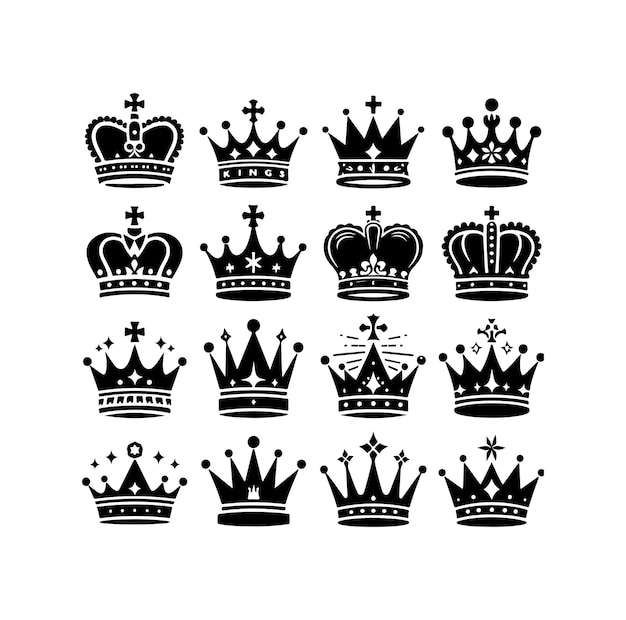 Vector del conjunto de iconos de la corona del rey