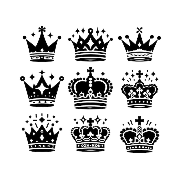 Vector del conjunto de iconos de la corona del rey