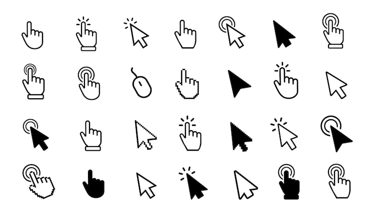 Vector vector de conjunto de iconos de cursor. puntero de flecha del mouse. icono del cursor del mouse