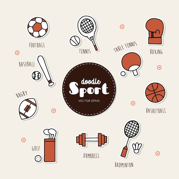 Vector conjunto de iconos de deporte. Garabatear.