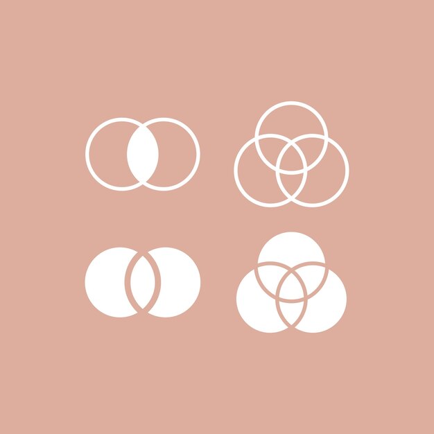Vector de conjunto de iconos del diagrama de Venn