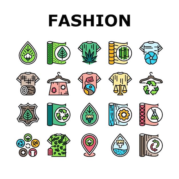Vector de conjunto de íconos ecológicos de la moda textil sostenible