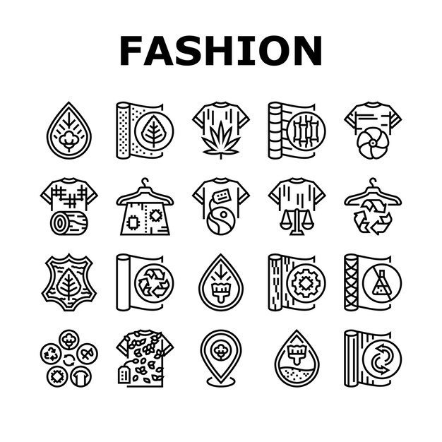 Vector de conjunto de íconos ecológicos de la moda textil sostenible