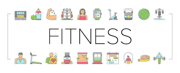 Vector de conjunto de iconos de entrenamiento de atletas de fitness y salud