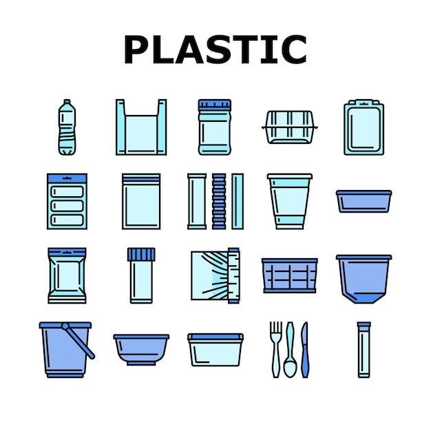 Vector de conjunto de iconos de envases plásticos para alimentos