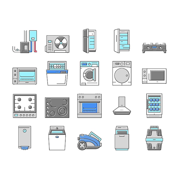 Vector de conjunto de iconos de equipos domésticos de aparatos