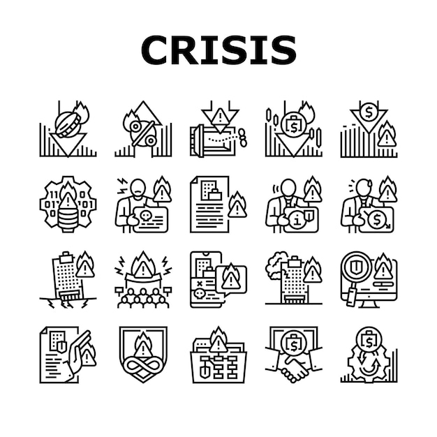 Vector de conjunto de iconos de la estrategia de gestión de crisis