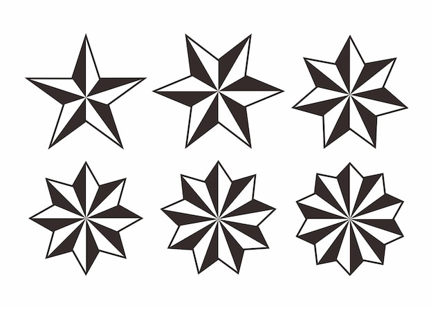 Vector de conjunto de iconos de estrellas Forma diferente de estrellas blancas y negras aisladas sobre fondo blanco