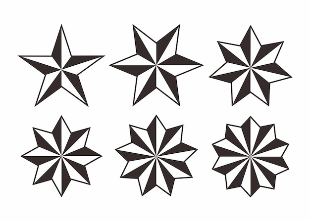 Vector vector de conjunto de iconos de estrellas forma diferente de estrellas blancas y negras aisladas sobre fondo blanco