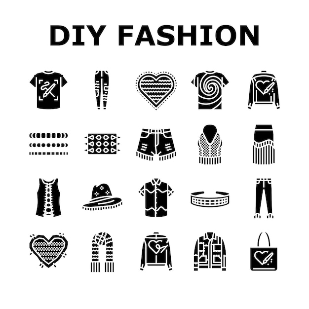 Vector de conjunto de iconos hechos a mano de tela de moda DIY