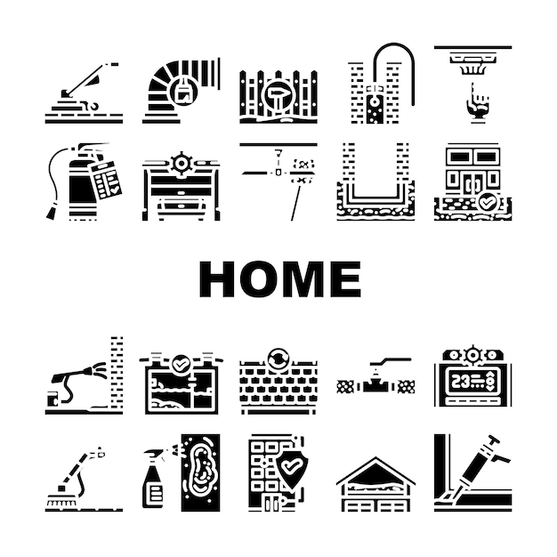 Vector de conjunto de iconos de limpieza de mantenimiento del hogar