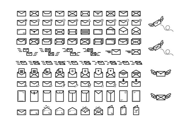 Vector de conjunto de iconos de la línea 100 del sobre del icono de correo