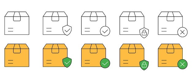 Vector de conjunto de iconos de línea de caja de carga Vector de icono de línea de seguridad de entrega de paquetes