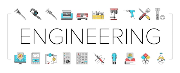 Vector de conjunto de iconos de llave de trabajo de herramientas de ingeniería