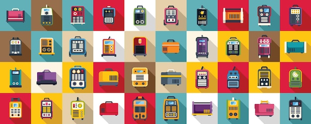 Vector de conjunto de iconos de máquinas de soldadura Una colección de varios tipos de equipaje, incluidas mochilas y maletas