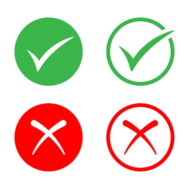 Vector de conjunto de iconos de marca de verificación y cruz minimalista
