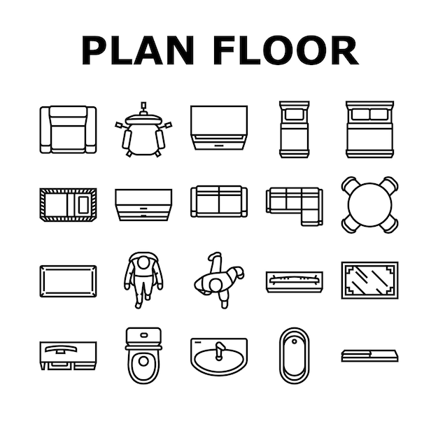 Vector de conjunto de iconos de muebles interiores de planta