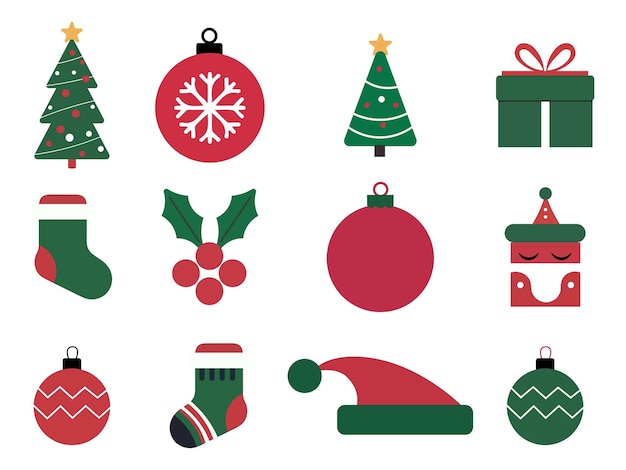 Vector de conjunto de iconos de Navidad plano sobre fondo blanco Vector de juego de iconos del árbol de Navidad