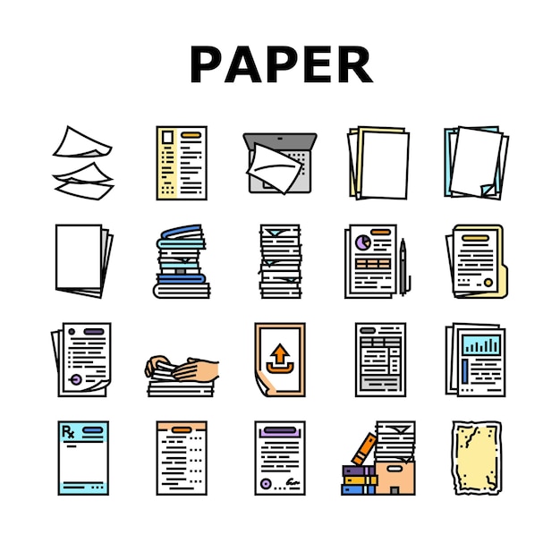 Vector de conjunto de iconos de páginas de notas de documentos de oficina en papel