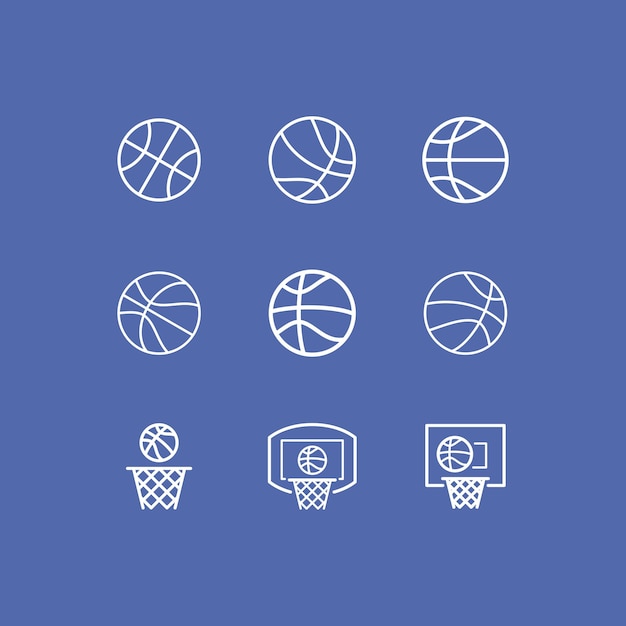 Vector de conjunto de iconos planos de baloncesto