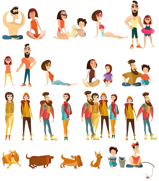 Vector conjunto de iconos planos de personajes de personas turísticas