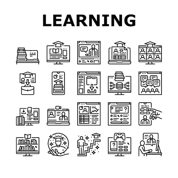 Vector de conjunto de iconos de la plataforma de aprendizaje en línea