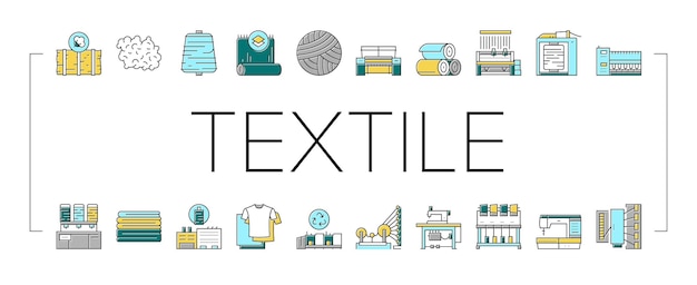 Vector de conjunto de iconos de la producción textil