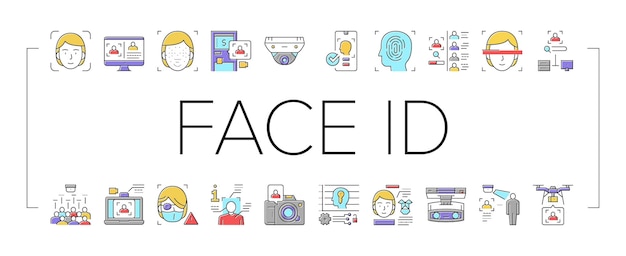Vector de conjunto de iconos de recolección de tecnología de identificación facial