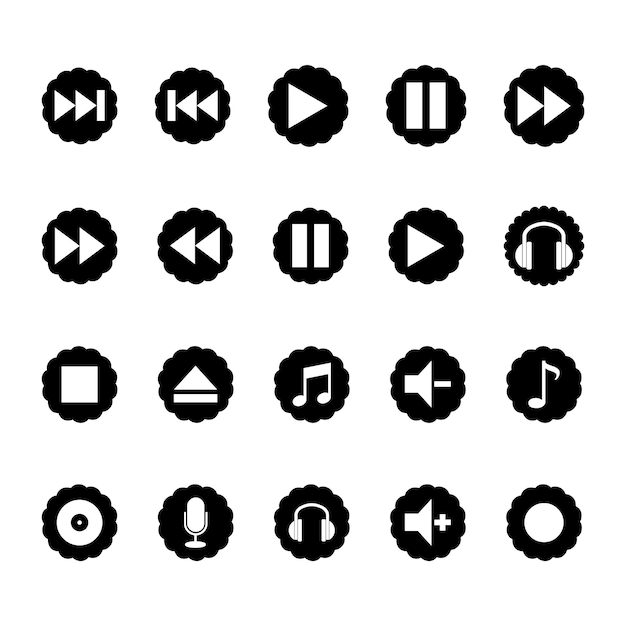 Vector de conjunto de iconos de reproductor de vídeo de colección de reproductor multimedia