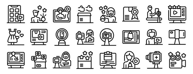 Vector de conjunto de iconos de reseñas de productos de bloggers Una serie de iconos para redes sociales y intercambio de videos