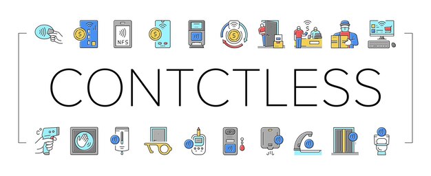 Vector de conjunto de iconos de la tecnología de sistemas sin contacto