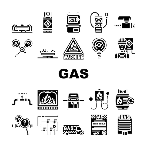 Vector de conjunto de iconos de tuberías de energía de gas y petróleo