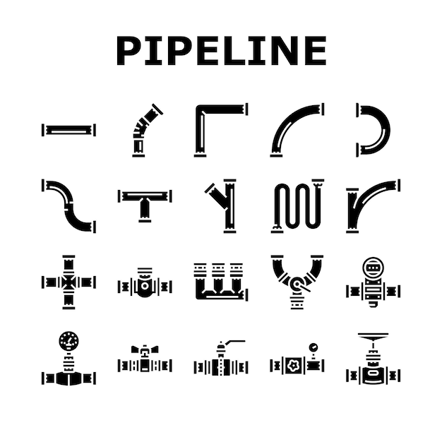 Vector de conjunto de íconos de tuberías de gas de la industria del petróleo