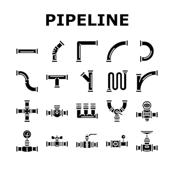 Vector vector de conjunto de íconos de tuberías de gas de la industria del petróleo