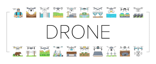 Vector de conjunto de iconos de uso comercial de drones