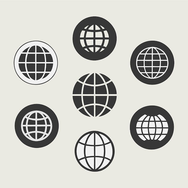 Vector de conjunto de iconos web de cuadrícula de globo