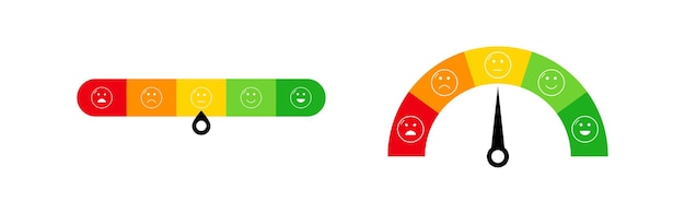 Vector Conjunto de ilustración de medidor de calificación de retroalimentación de satisfacción del cliente