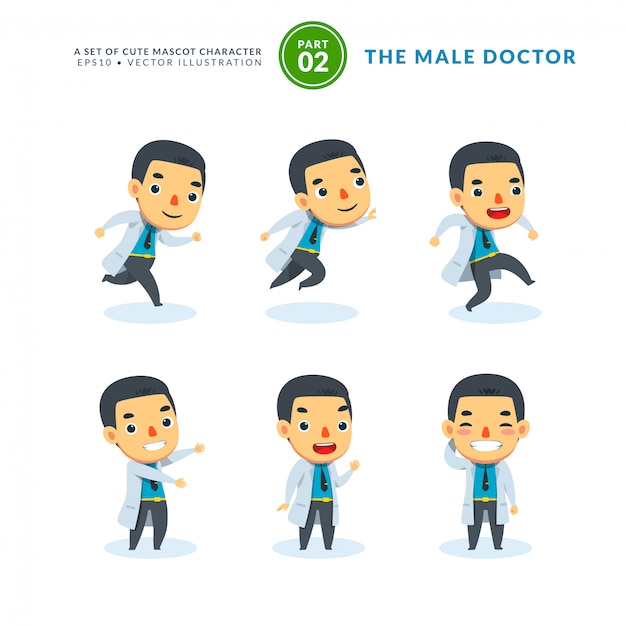 Vector conjunto de imágenes de dibujos animados de hombre médico. Segundo set. Aislado