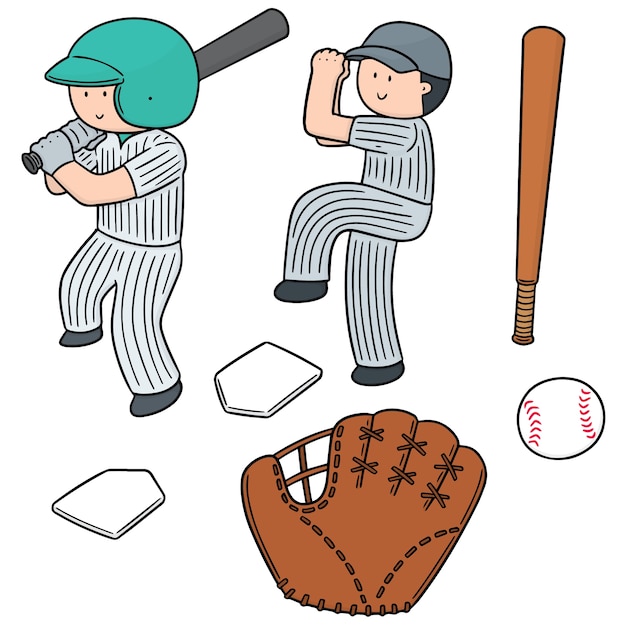 Vector conjunto de jugador de béisbol y equipo de béisbol