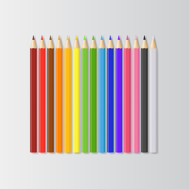 Vector vector de conjunto de lápices de colores 3d detallados realistas